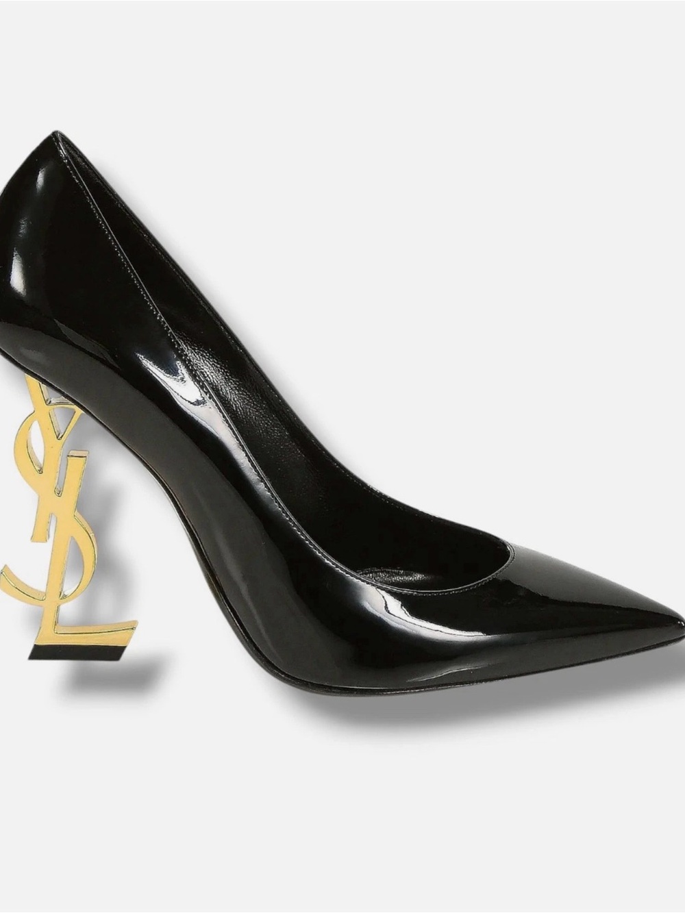 Saint Laurent Black Patent Opyum Pump with Gold YSL Heel
